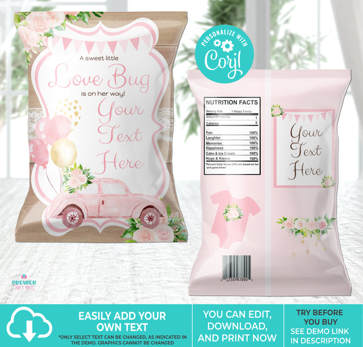 Editable Instant Access/Download Love Bug Baby Shower Chip Bag Vers 1_BS135