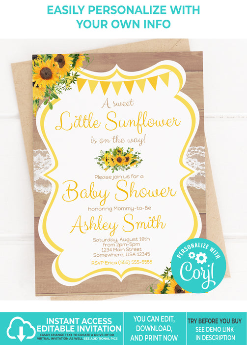  Little Sunshine Sunflower Baby Shower Invitation
