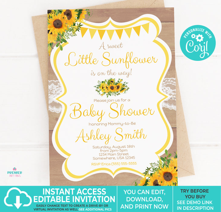  Little Sunshine Sunflower Baby Shower Invitation
