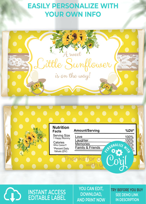  Little Sunshine Sunflower Baby Shower Candy Bar Wrapper Vers 2