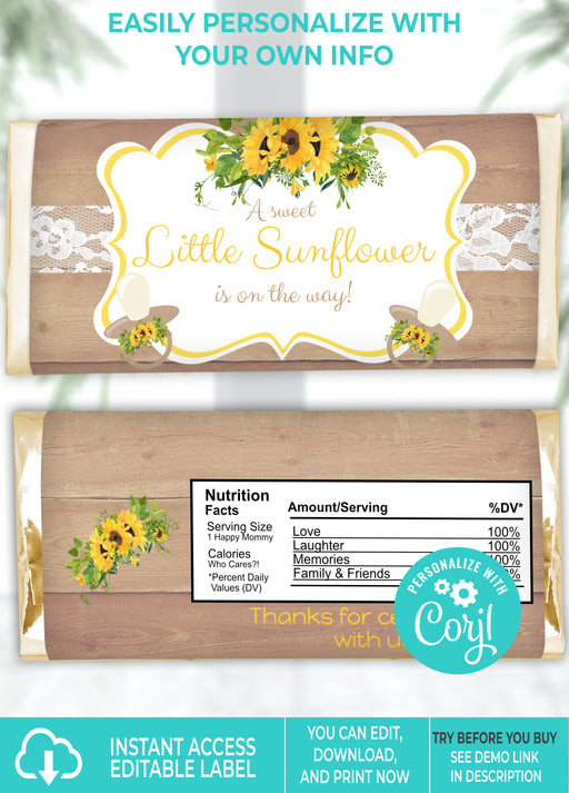 Little Sunshine Sunflower Baby Shower Candy Bar Wrapper