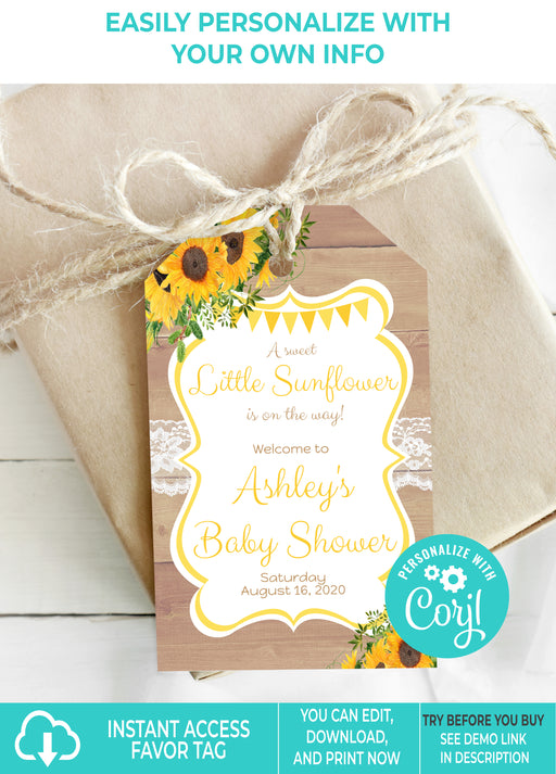 Little Sunshine Sunflower Baby Shower Favor Tag