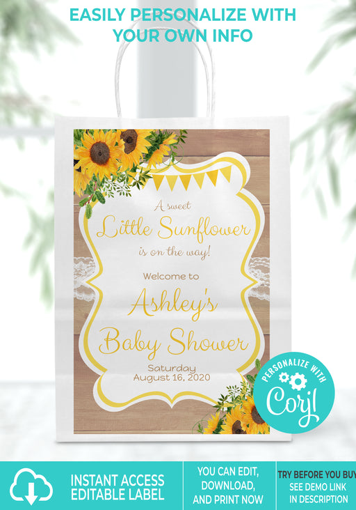  Little Sunshine Sunflower Baby Shower 5x8 Gift Bag