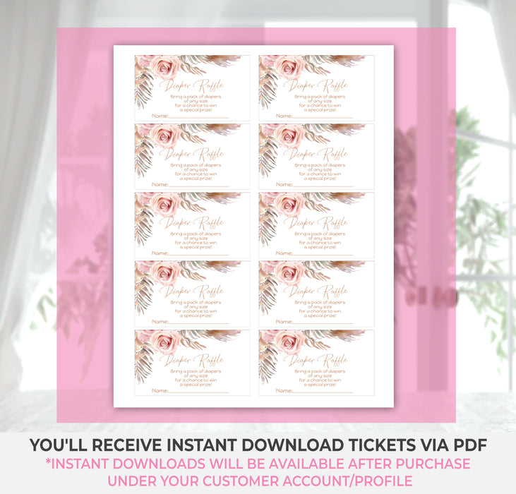  Pink Floral Diaper Raffle Tickets Instructions