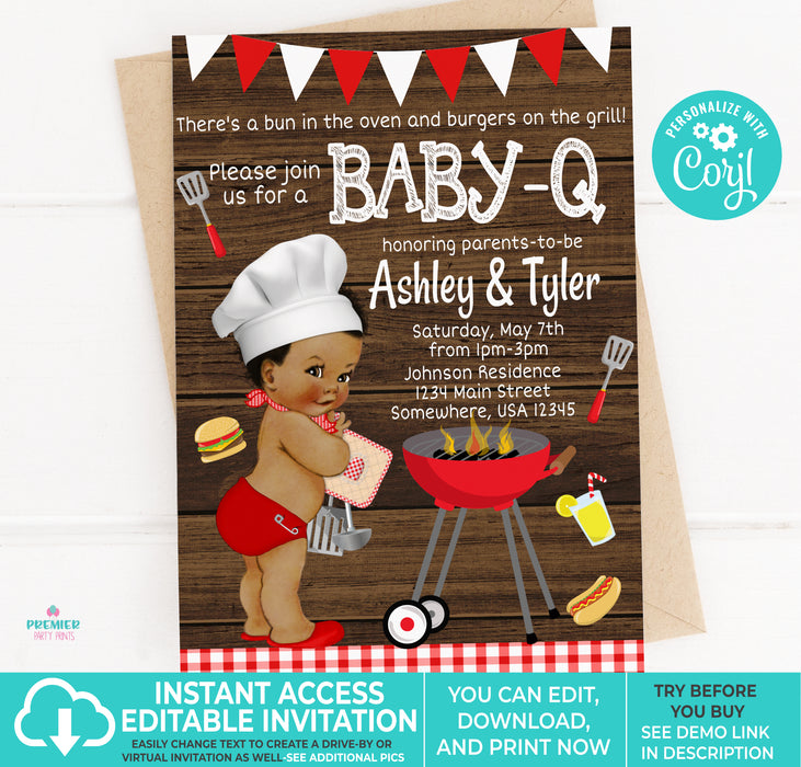 Editable Instant Access/Download BabyQ/BBQ Baby Shower Invitation-BS157