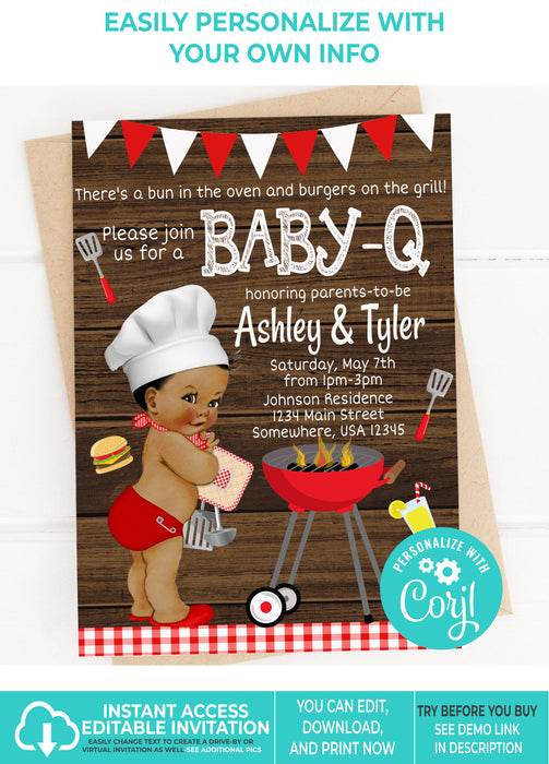 Editable Instant Access/Download BabyQ/BBQ Baby Shower Invitation-BS168