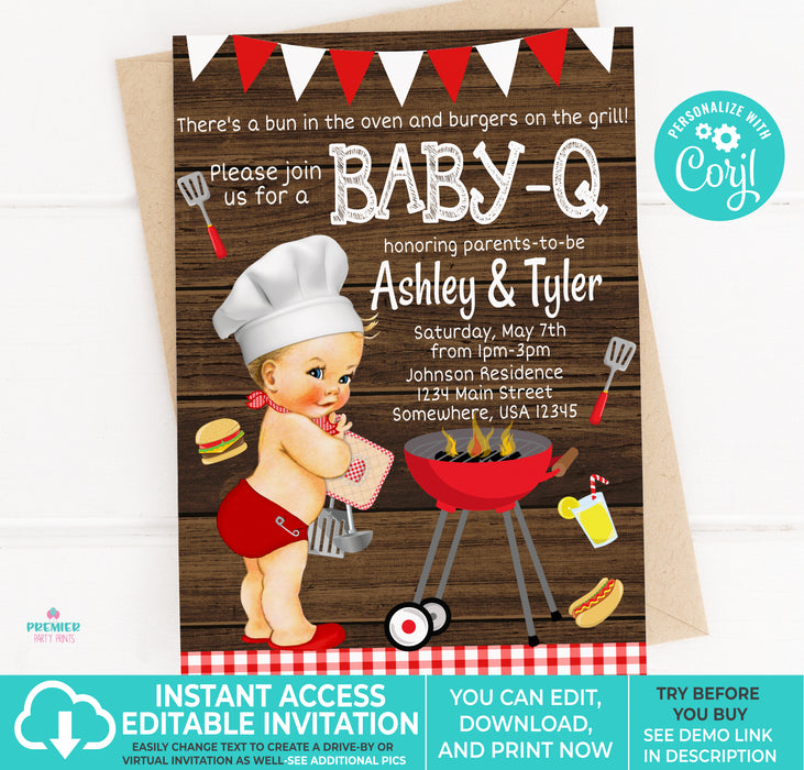 Editable Instant Access/Download BabyQ/BBQ Baby Shower Invitation-BS169
