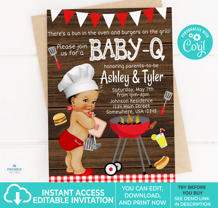 Editable Instant Access/Download BabyQ/BBQ Baby Shower Invitation-BS171