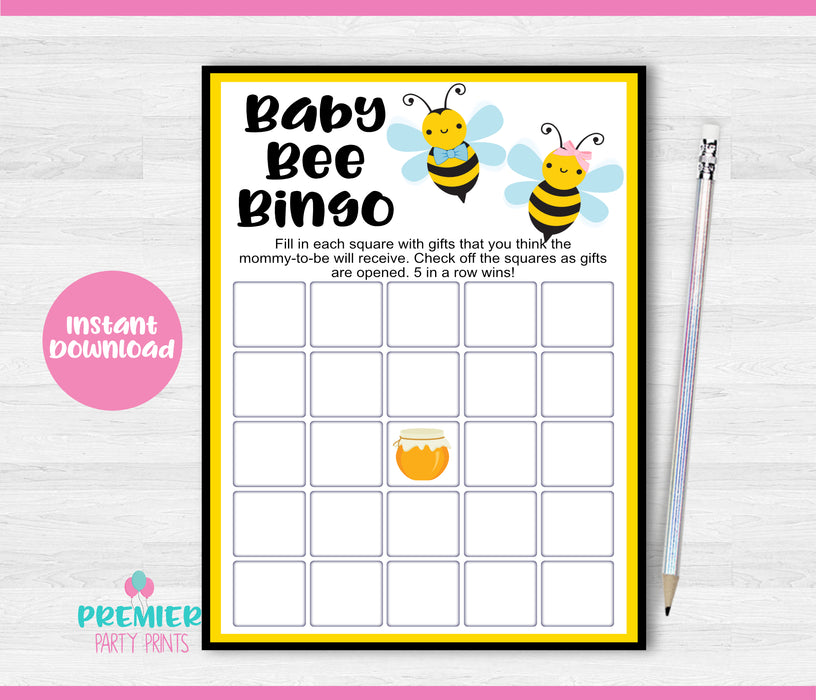 Printable Little Honeybee Baby Bingo Gender Reveal Game