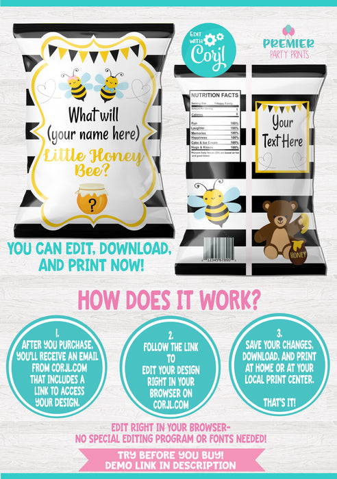  Baby Bee Gender Reveal Chip Bag Instructions