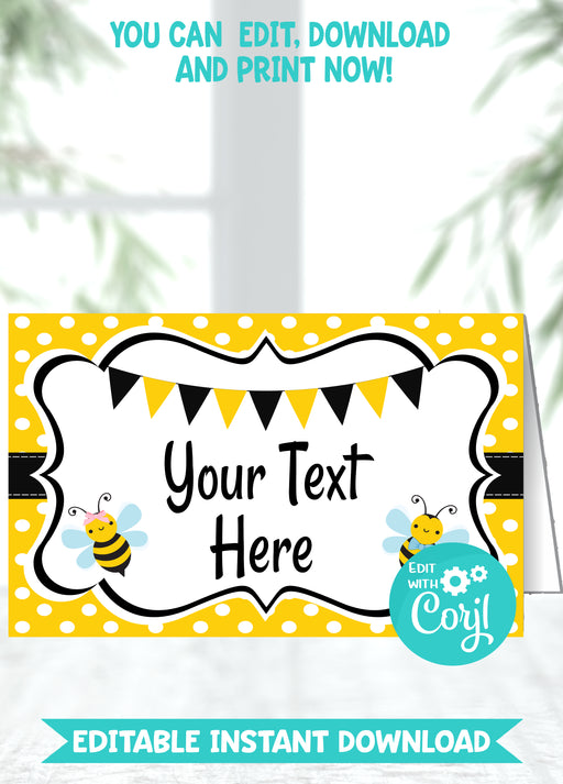Printable Little Honeybee Gender Reveal Food Tent Cards