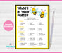 Printable Little Honeybee What's in Your Purse Gender Reveal Game