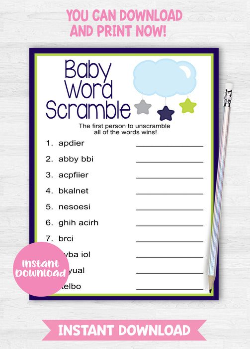 Twinkle Twinkle Little Star Baby Word Scramble Baby Shower Game