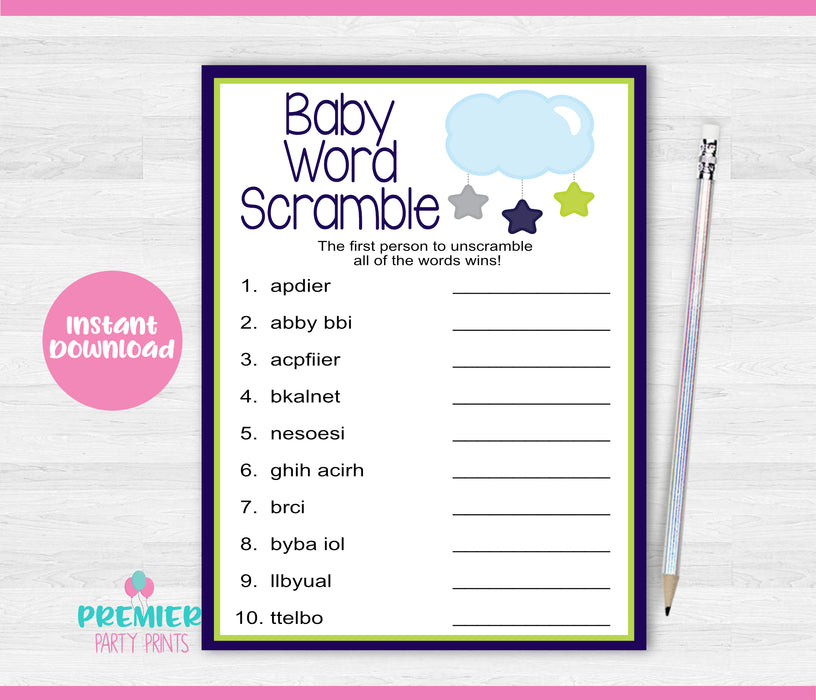 Twinkle Twinkle Little Star Baby Word Scramble Baby Shower Game