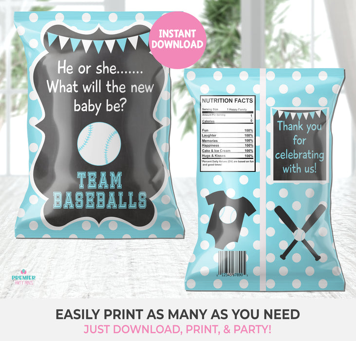 Printable Baseballs or Bows Gender Reveal Chip Bag