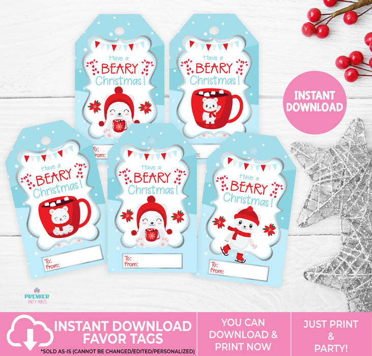 Instant Download Beary Christmas Favor/Gift Tag-CS001