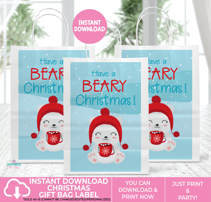 Instant Download Beary Christmas Gift Bag Label 5x8-CS001