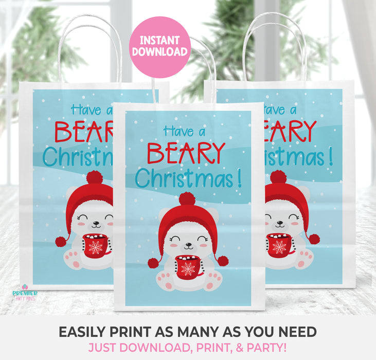 Instant Download Beary Christmas Gift Bag Label 5x8-CS001