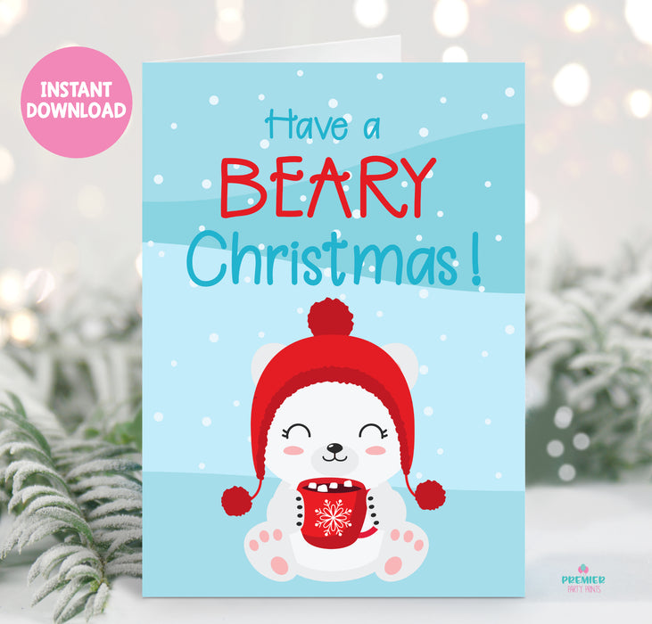 Instant Download Beary Christmas Greeting Card | 5 x 7 & 5.5 x 8.5 Included | CS001