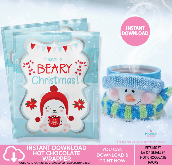 Instant Download Beary Christmas Hot Chocolate/Hot Cocoa Wrapper-CS001