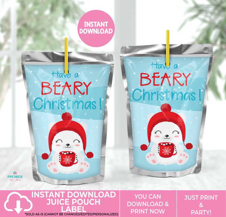 Instant Download Beary Christmas Juice Pouch Label-CS001