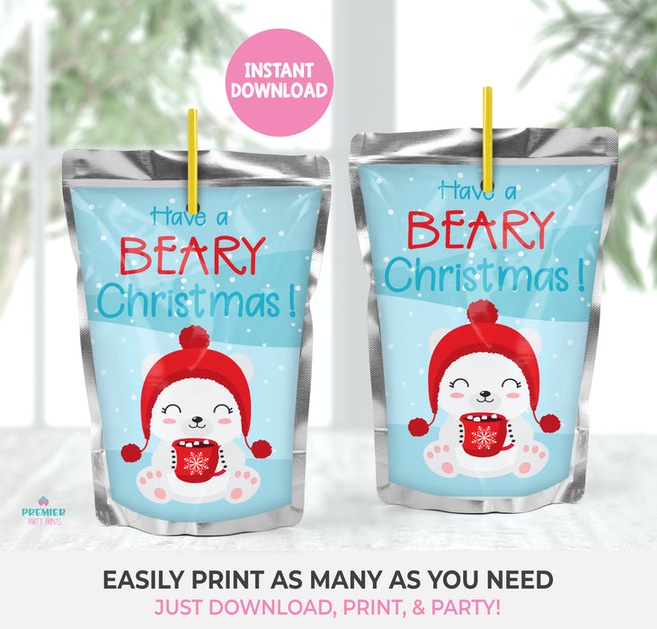 Instant Download Beary Christmas Juice Pouch Label-CS001