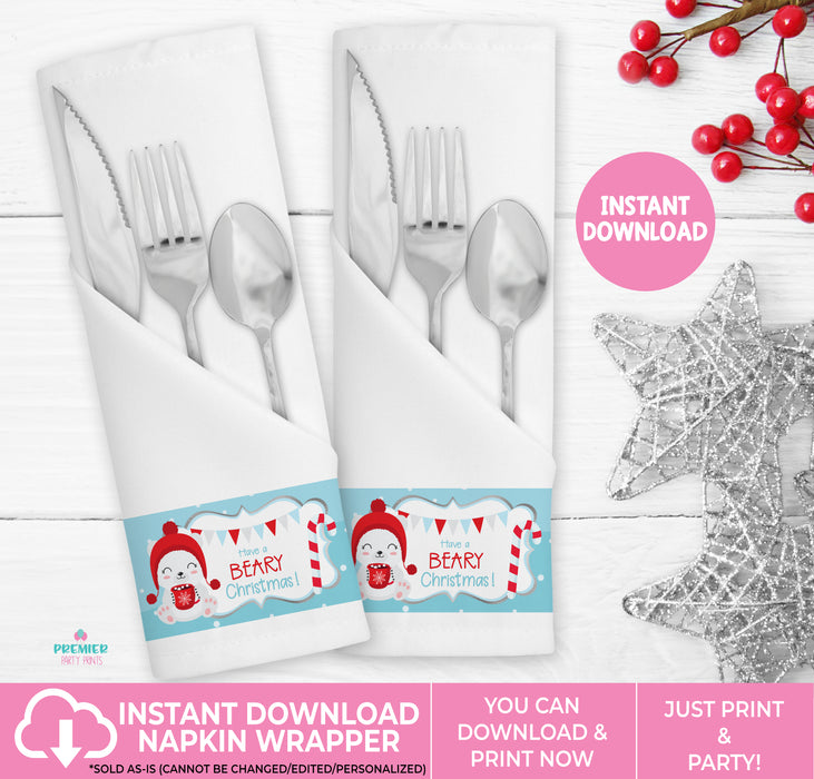 Instant Download Beary Christmas Napkin Wrapper-CS001