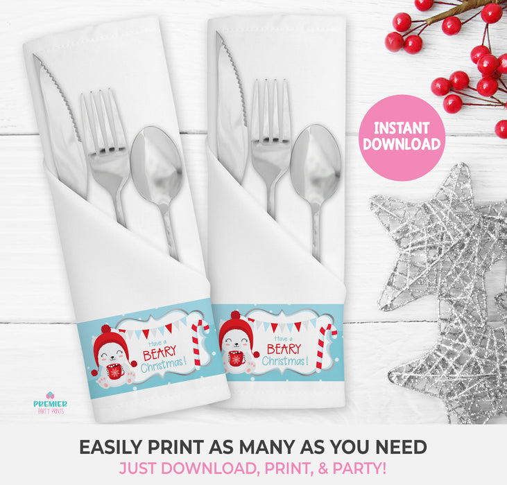 Instant Download Beary Christmas Napkin Wrapper-CS001