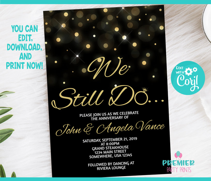 Editable Instant Access/Download Black & Gold Anniversary Invitation-AN001