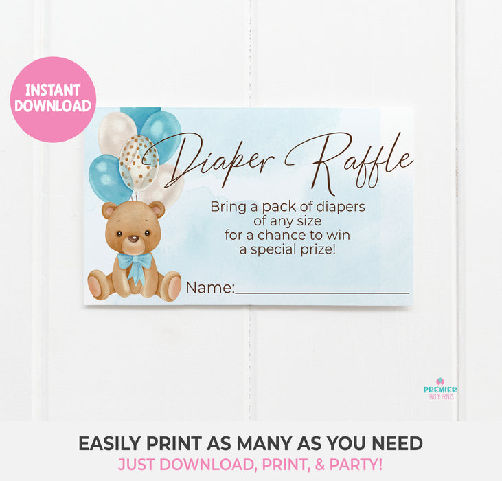  Blue Teddy Bear Baby Shower Diaper Raffle Ticket