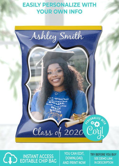  Blue & Yellow (Colors Cannot Be Changed) Graduation Chip Bag