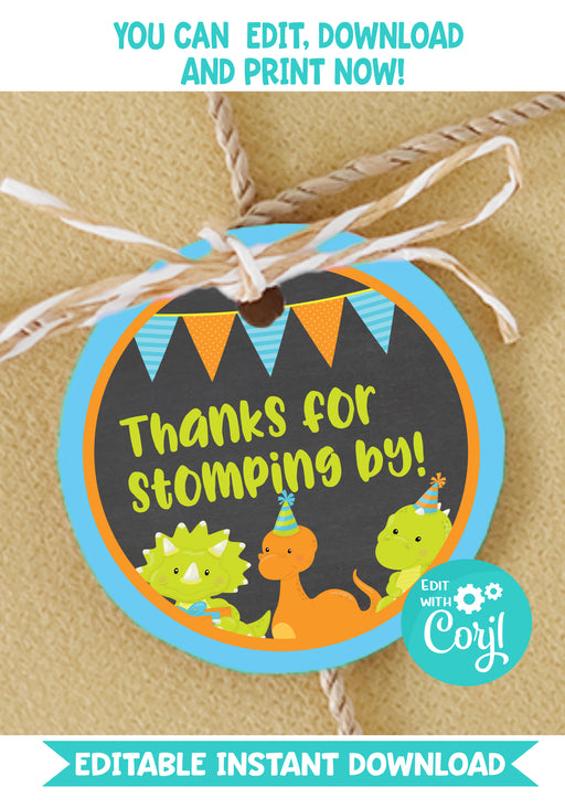 Editable Instant Access Download Dinosaur 2in Round Favor Gift Tag