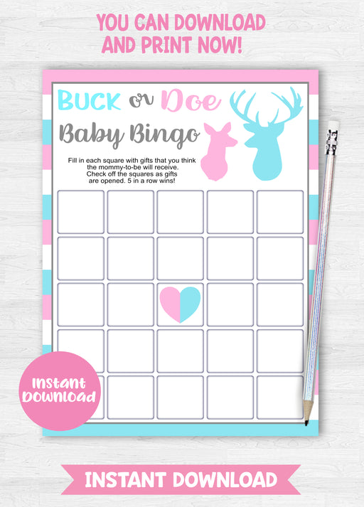 Buck or Doe Baby Bingo Gender Reveal Game