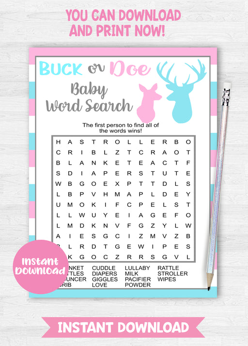 Buck or Doe Baby Word Search Gender Reveal Game