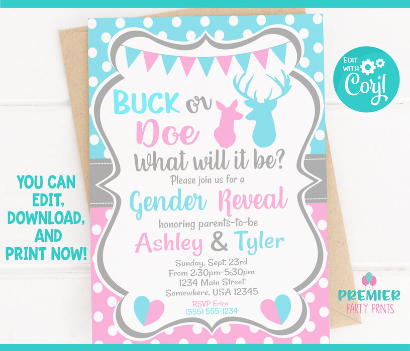  Buck or Doe Gender Reveal Invitation Version 2