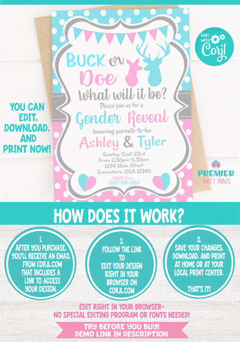  Buck or Doe Gender Reveal Invitation Version 2 Instructions