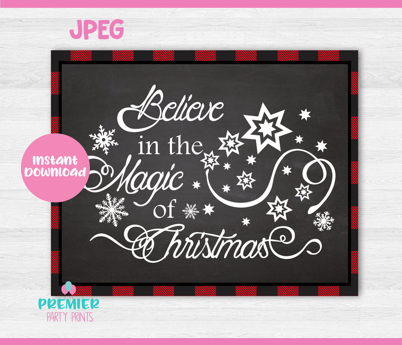 Instant Download Buffalo Plaid 8x10 Christmas Table Sign Believe in the Magic-CTS001
