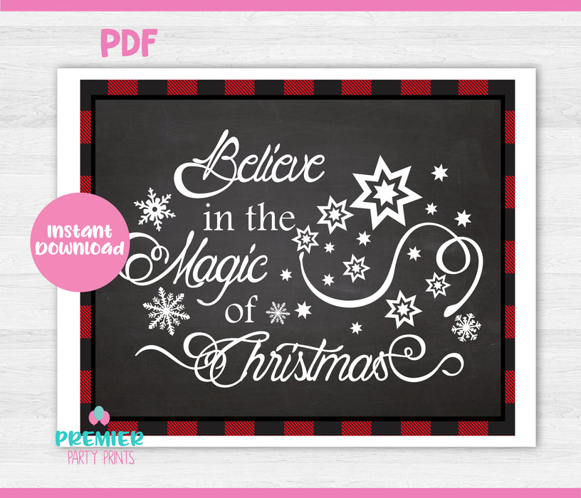 Instant Download Buffalo Plaid 8x10 Christmas Table Sign Believe in the Magic-CTS001