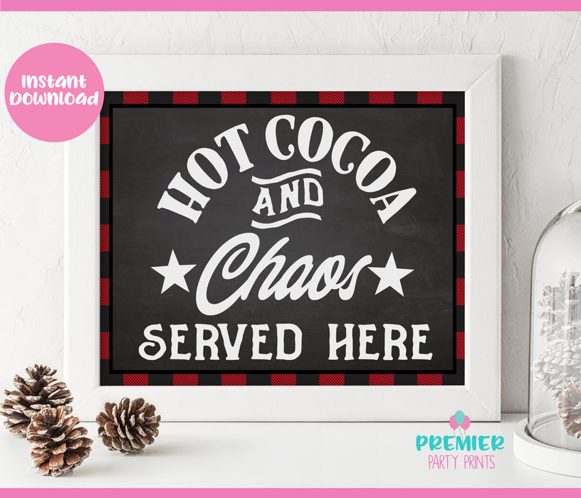 Instant Download Buffalo Plaid 8x10 Christmas Table Sign Hot Cocoa and Chaos-CTS001