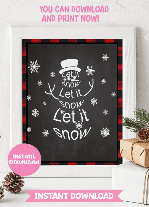 Instant Download Buffalo Plaid 8x10 Christmas Table Sign Let it Snow-CTS001