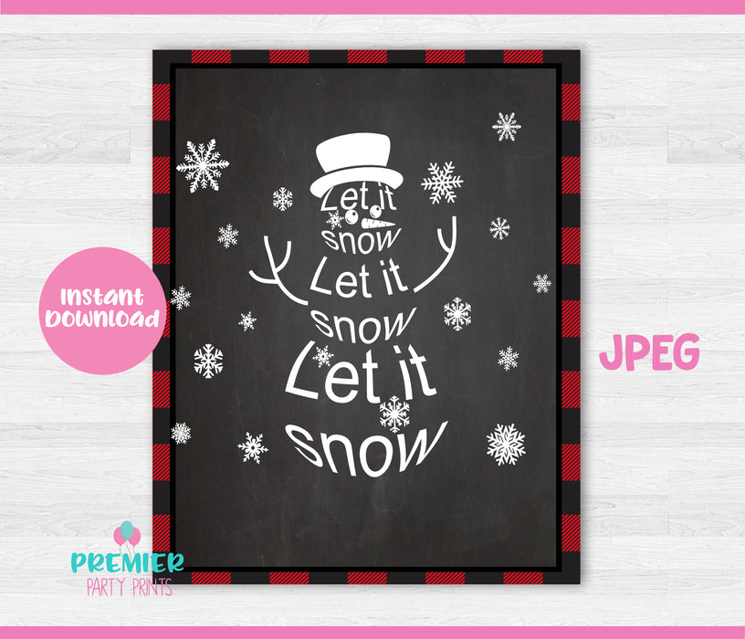 Instant Download Buffalo Plaid 8x10 Christmas Table Sign Let it Snow-CTS001