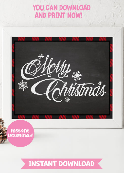 Instant Download Buffalo Plaid 8x10 Christmas Table Sign Merry Christmas-CTS001