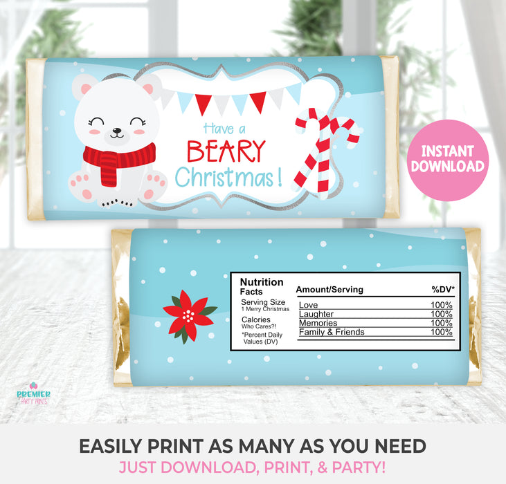 Instant Download Beary Christmas Candy Bar Wrapper Vers 3-CS001