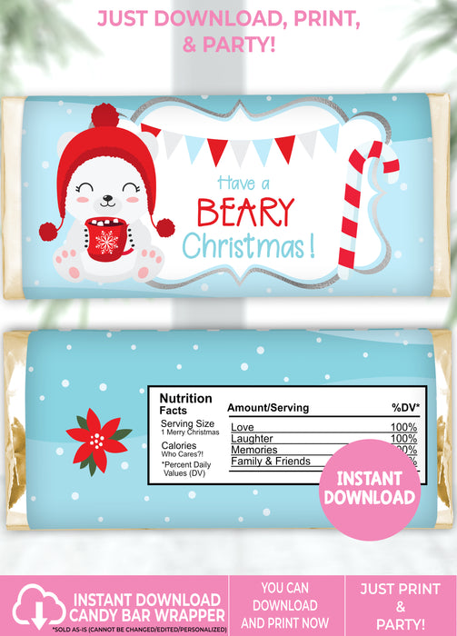 Instant Download Beary Christmas Candy Bar Wrapper Vers 1-CS001
