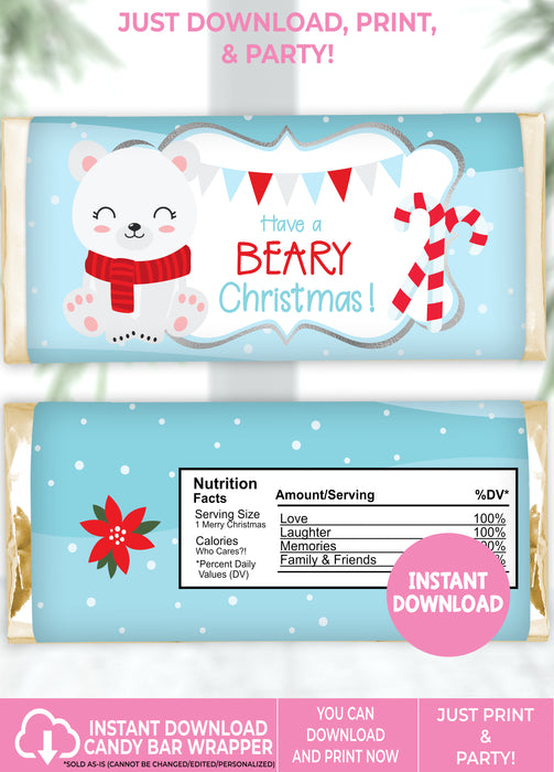 Instant Download Beary Christmas Candy Bar Wrapper Vers 3-CS001