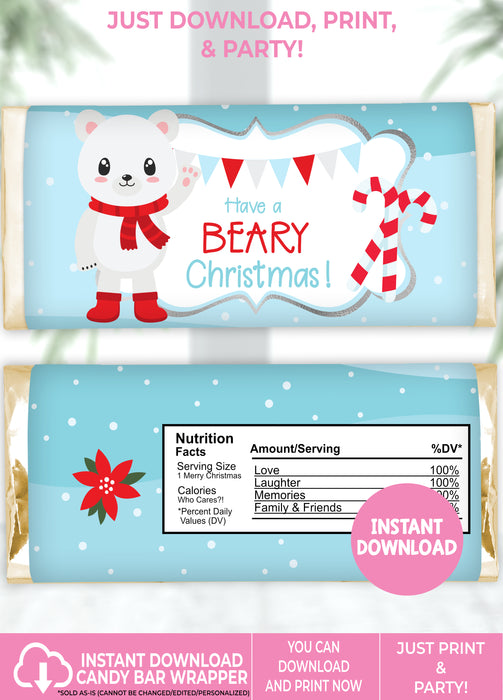 Instant Download Beary Christmas Candy Bar Wrapper Vers 4-CS001