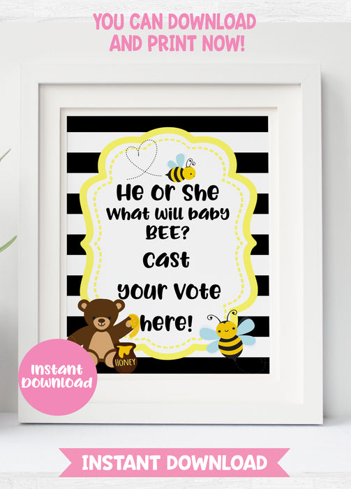 Printable Little Honeybee Gender Reveal 8x10 Cast Your Vote Sign