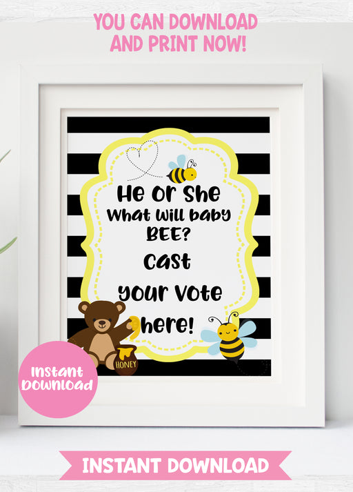 Printable Little Honeybee Gender Reveal 8x10 Cast Your Vote Sign