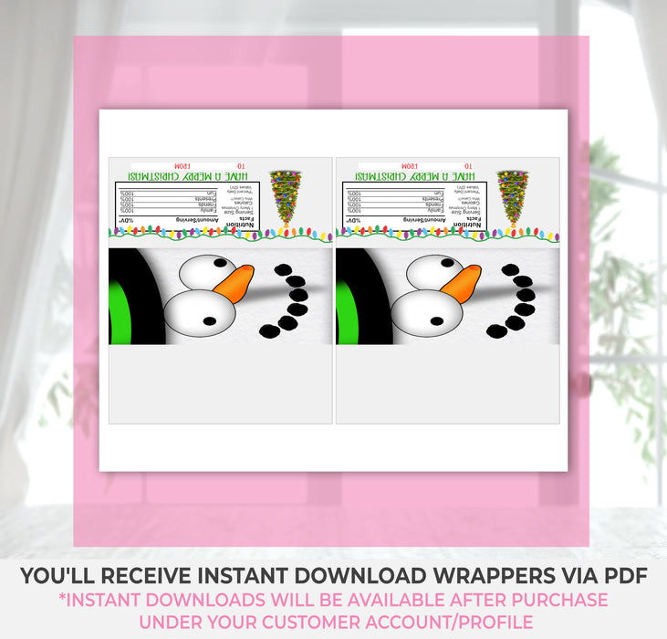 Printable Christmas Snowman Character Candy Bar Wrapper Instructions