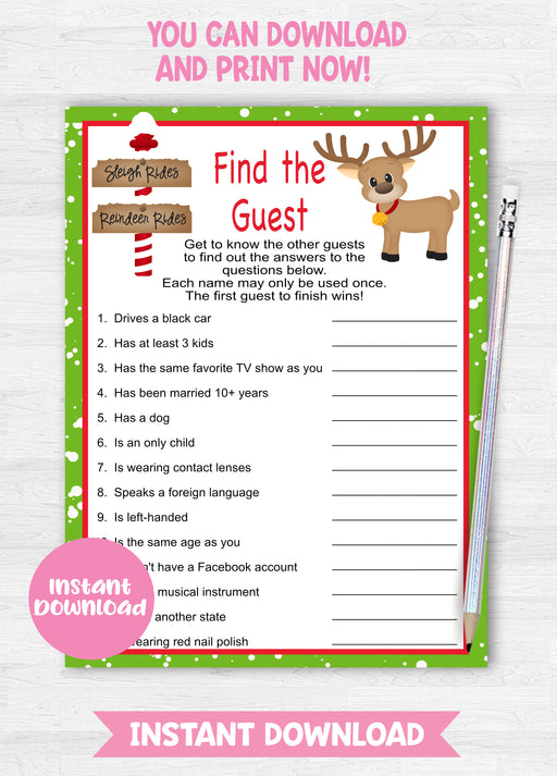  Christmas Reindeer Find the Guest Game